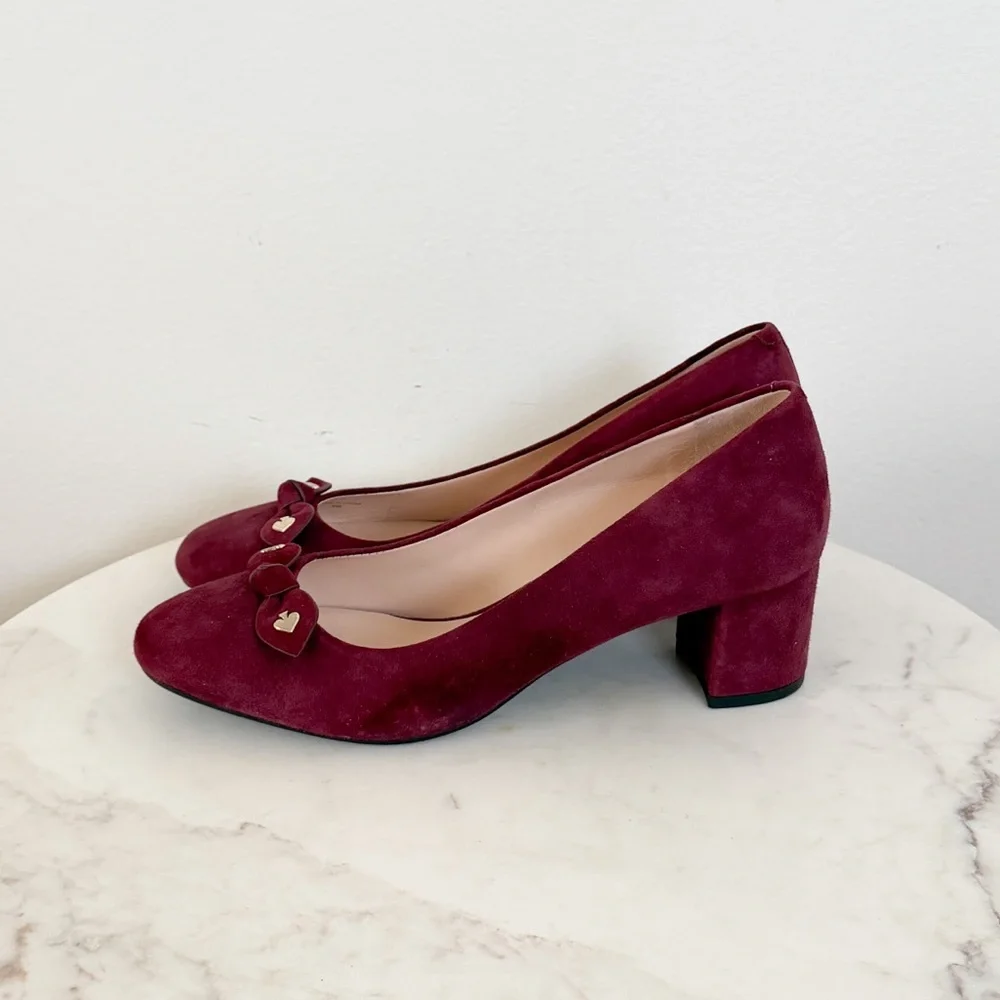 NEW Kate Spade New York Benice Burgundy Suede Block Heels Size 8
